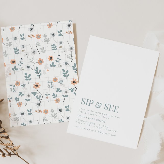 Invitation simple Sip and See Party avec Floral (Créateur téléchargé)