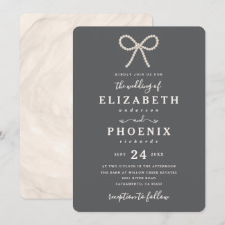 Invitation Simple Smoked Oyster Pearl Bow Trendy Wedding