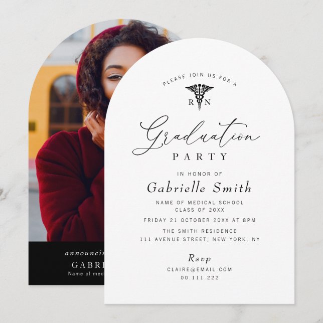 Invitation simple soirée minimale de graduation en soins infi (Devant / Derrière)