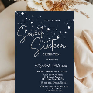 Invitation Simple Stars Navy Blue Sweet 16 