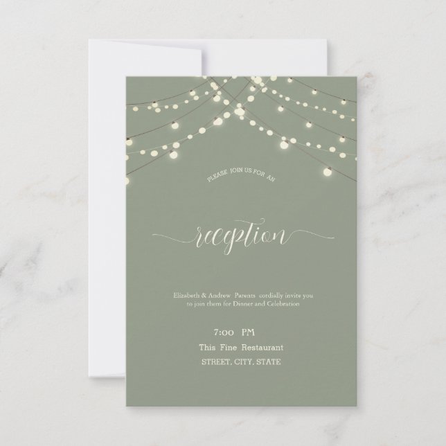 Invitation Simple String Lights Sage Green Wedding (Devant)