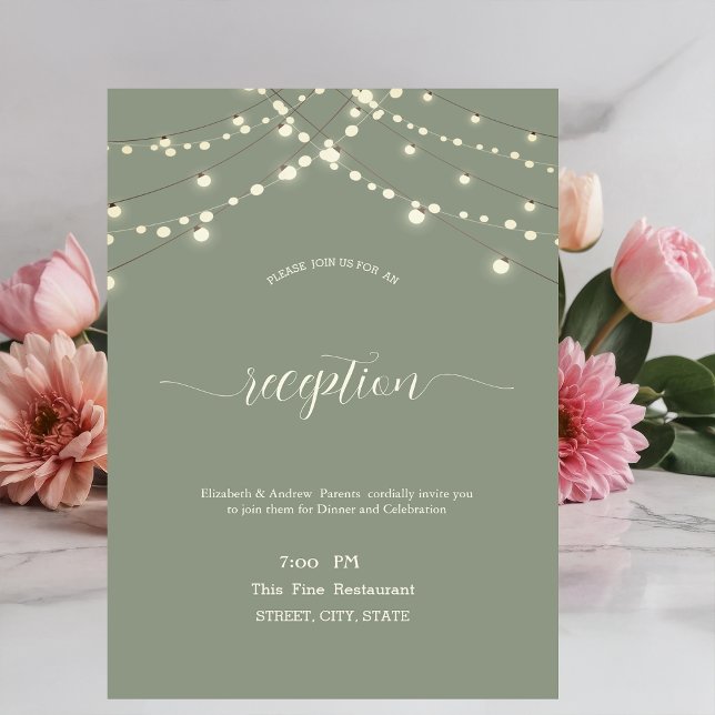 Invitation Simple String Lights Sage Green Wedding (Créateur téléchargé)