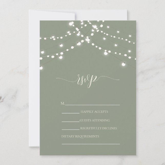 Invitation Simple String Lights Sage Green Wedding RSVP   (Devant)