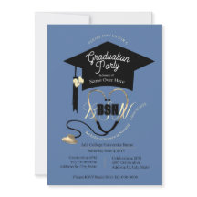 Simple Style Bleu Editable Nurse Grad Party