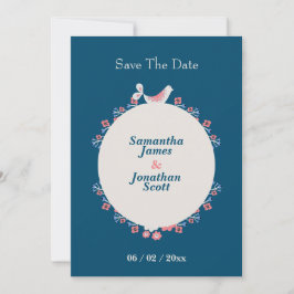 Invitation Simple Style Folk Moderne Bleu Enregistrer La Date