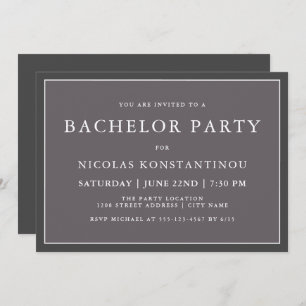 Invitation Simple Style Neutral Dark Grey Bachelor Party