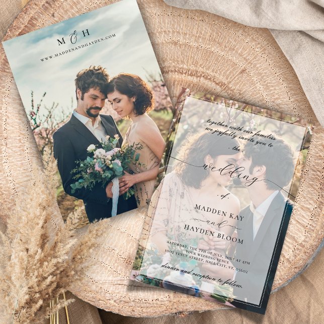 Invitation Simple superposition noir et blanc Photo élégant d (Créateur téléchargé)