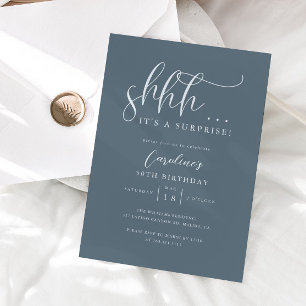 Invitation Simple Surprise fête d'anniversaire Ardoise Bleu