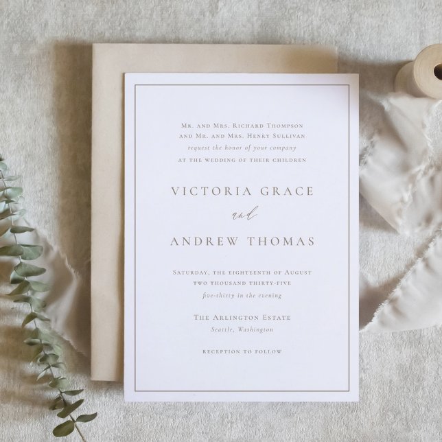 Invitation Simple Taupe Parent's Hosting Mariage formel (Customizable formal wedding invitation featuring simple and elegant typography. Parents Hosting)