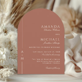 Invitation Simple Terracotta Elegant Monogramme QR code Maria