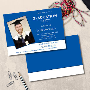 Invitation Simple Texte Photo Bleu Blanc 2024 Graduation