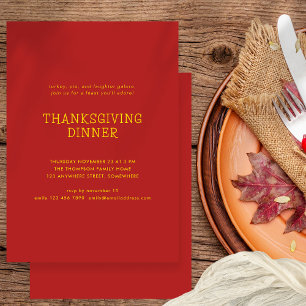 Invitation Simple Texte Thanksgiving Dîner Gold Red