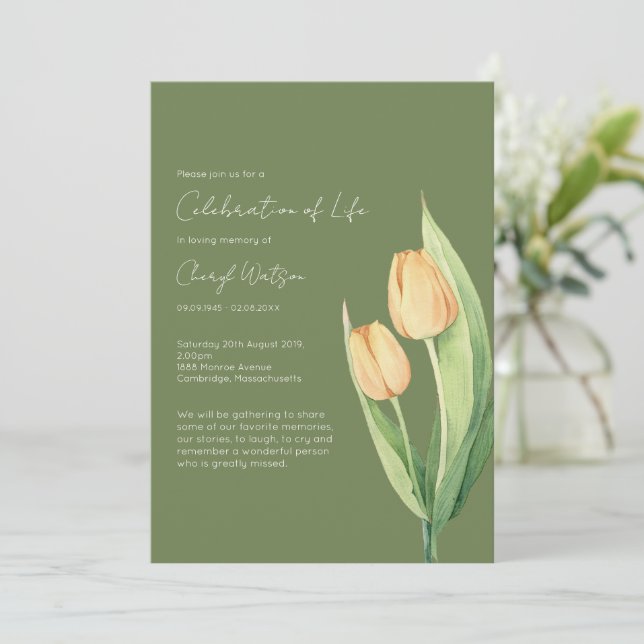 Invitation Simple Tulip Celebration of Life Funeral (Debout devant)