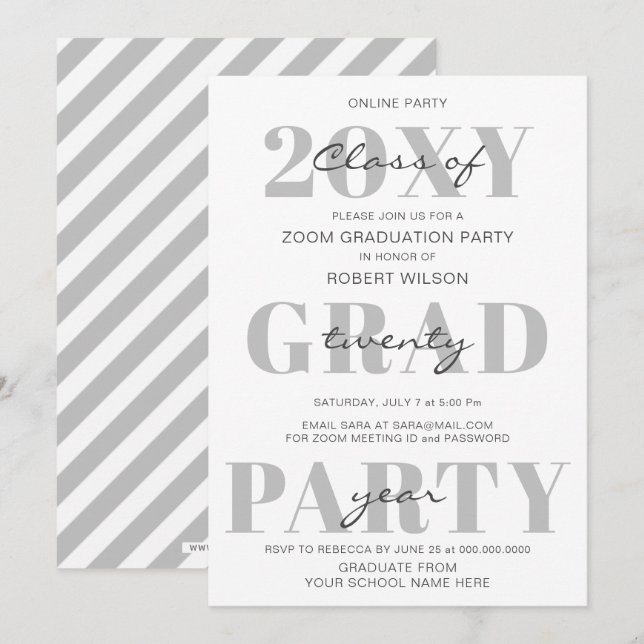 Invitation Simple Typographie Moderne Online Graduation Party (Devant / Derrière)