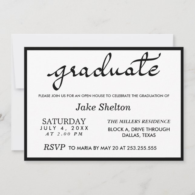 Invitation Simple Typographie Open House Graduation (Devant)