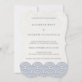 Invitation Simple vague moderne violet + blanc mariage plage