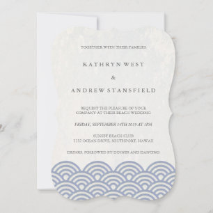 Invitation Simple vague moderne violet + blanc mariage plage