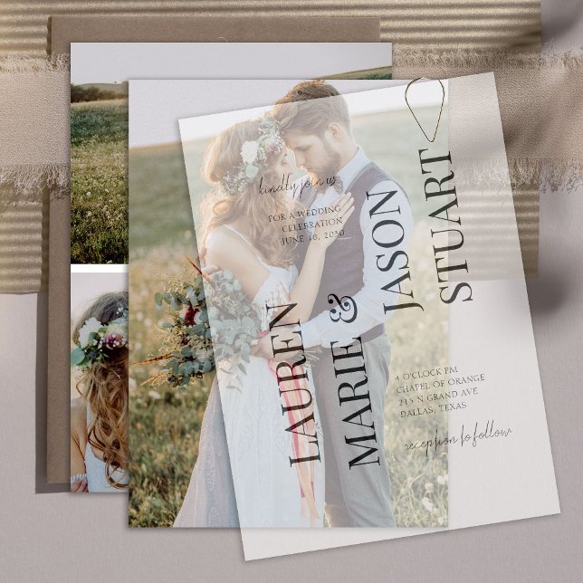 Invitation Simple Vellum réel superposition Elégant 4 Mariage (Créateur téléchargé)