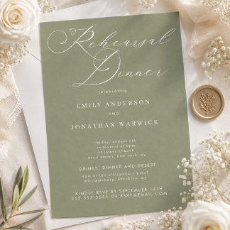 Invitation Simple Vert Sauge et Calligraphie Moderne Blanche