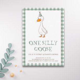 Invitation Simple Vert Sauge Un Oie Idiote 1er Anniversaire