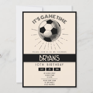 Invitation Simple Vintage Retro Black Soccer Anniversaire