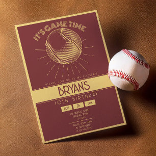 Invitation Simple Vintage Retro Gold Baseball Anniversaire