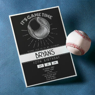 Invitation Simple Vintage Retro White Baseball Anniversaire