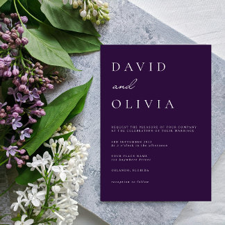 Invitation Simple violet noir & blanc Élégant minimaliste