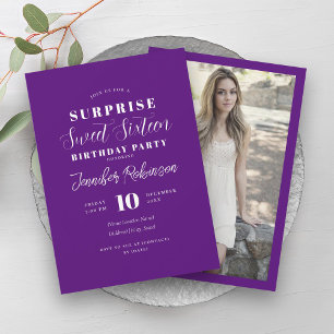 Invitation Simple violet photo SURPRISE Sweet 16