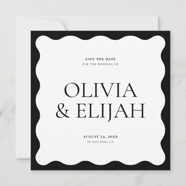 Invitation Simple Wavy Black and White Modern Enregistrer la  (Devant)