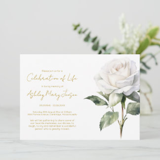 Invitation Simple White Rose Celebration of Life Funeral
