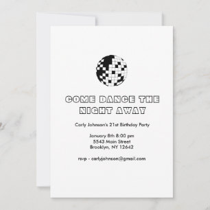 Invitation Simple Y2K Black White Disco 21ème anniversaire