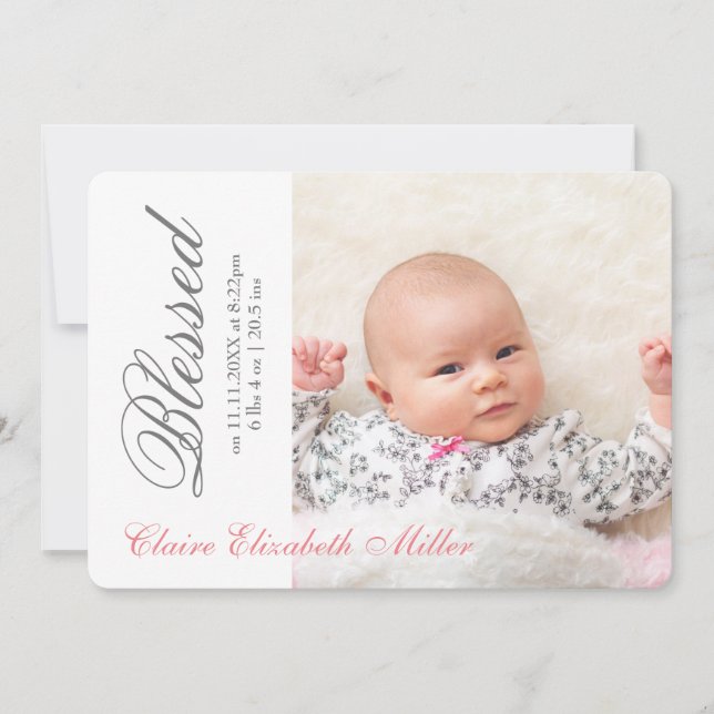 Invitation Simplement Bénis Rose - Annonce de Naissance (Devant)