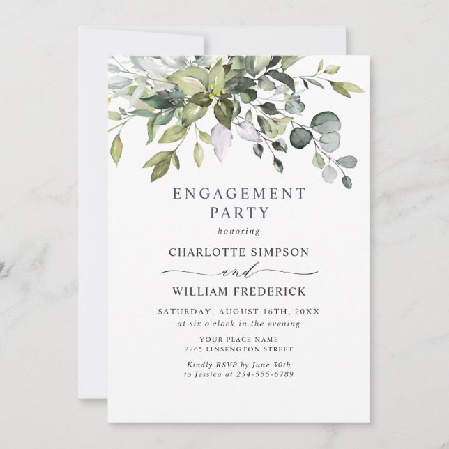 Invitation Simplement Elegant Eucalyptus ENGAGEMENT PARTI (Devant)