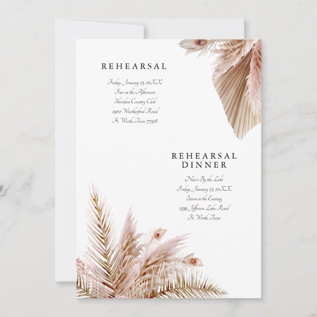 Invitation Simplement Élégante Répétition Mariage Pampas II (Devant)