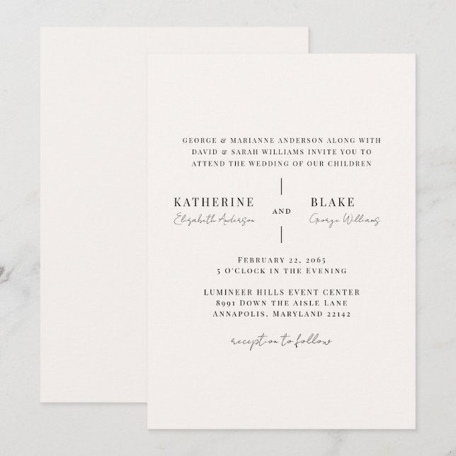 Invitation Simplement Mariage Moderne Champagne Clair (Devant / Derrière)