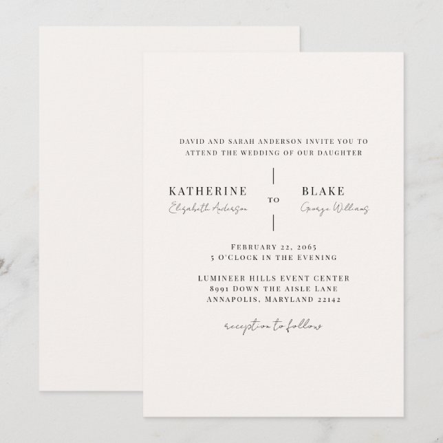 Invitation Simplement Nous Champagne Mariage Clair  (Devant / Derrière)