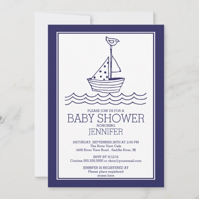 Invitation Simplement Parfait Baby shower nautique (Devant)
