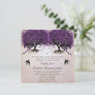 Invitation Simplement Peachy Purple Vintage Heart Leaf Arbre