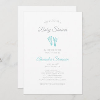 Invitation Simples Baby showers de garçon Empreintes Bleues P