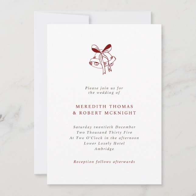 Invitation Simples cloches à main tiré Mariage de Noël (Devant)