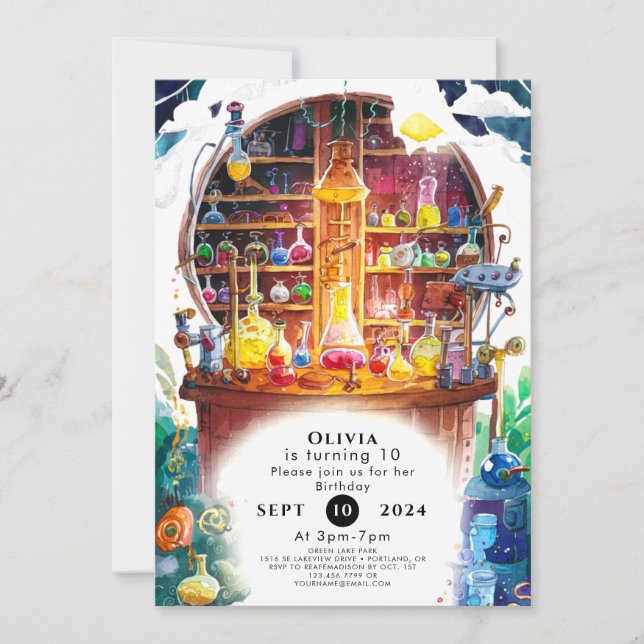 Invitation Simples enfants Magicien scientifique Anniversaire (Devant)