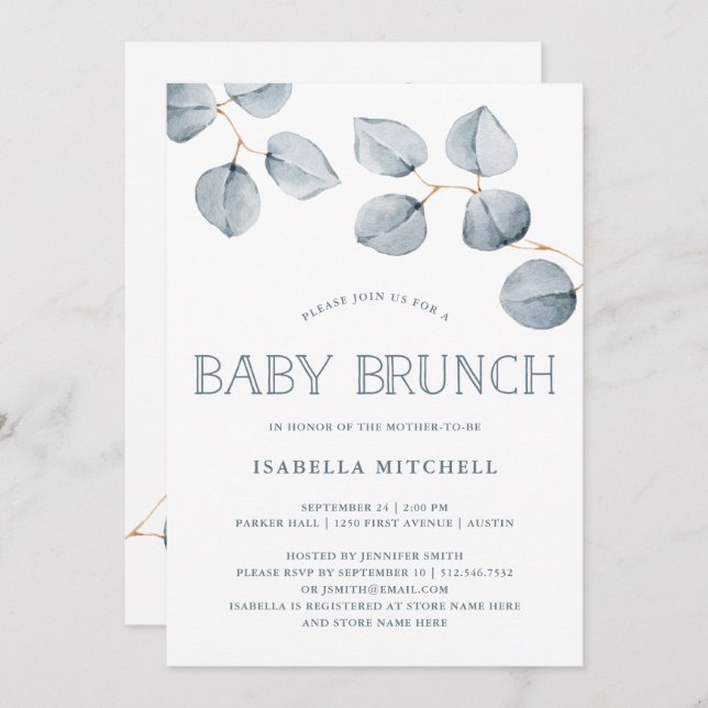 Invitation Simplicité de l'eucalyptus | Brunch pour bébé (Devant / Derrière)