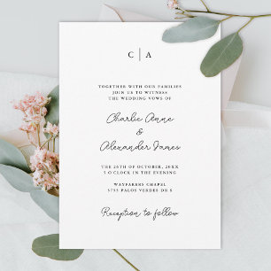 Invitation Simplicité   Mariage minimaliste Monogramme