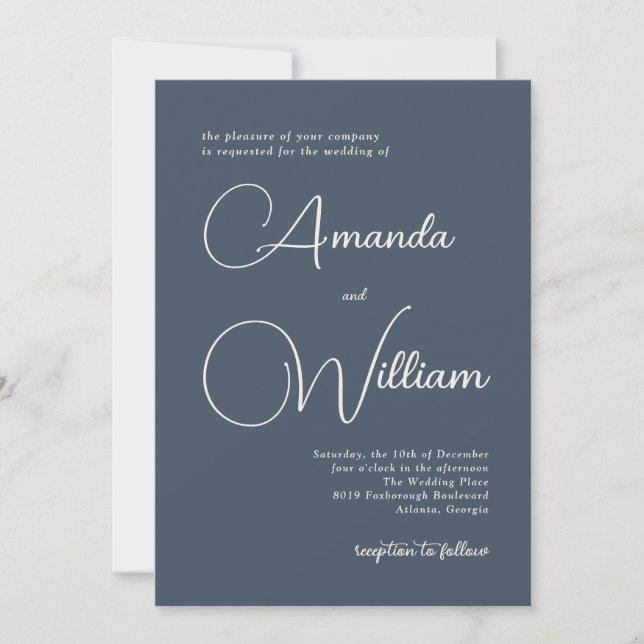 Invitation Simplicité moderne Mariage bleu marine (Devant)