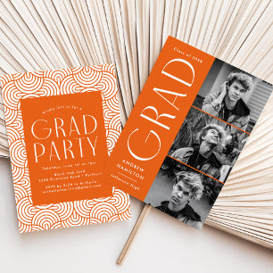 Invitation Simplicité moderne Orange 3 Photo Graduation Party