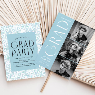 Invitation Simplicité moderne Sky Blue Photo Graduation Party