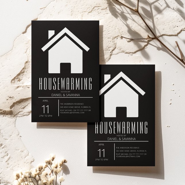 Invitation Simplistic Black & White House Party (Créateur téléchargé)