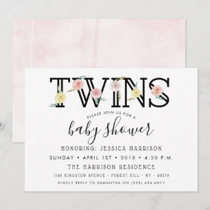 Invitation Simply Chic Floral Garden Baby shower Twins