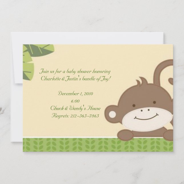 Invitation singe; baby shower (Devant)